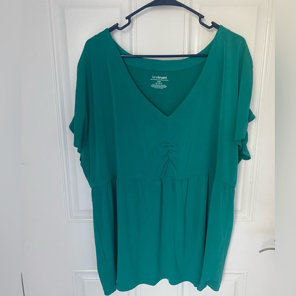 Lane Bryant teal vneck rouched top size 22-24